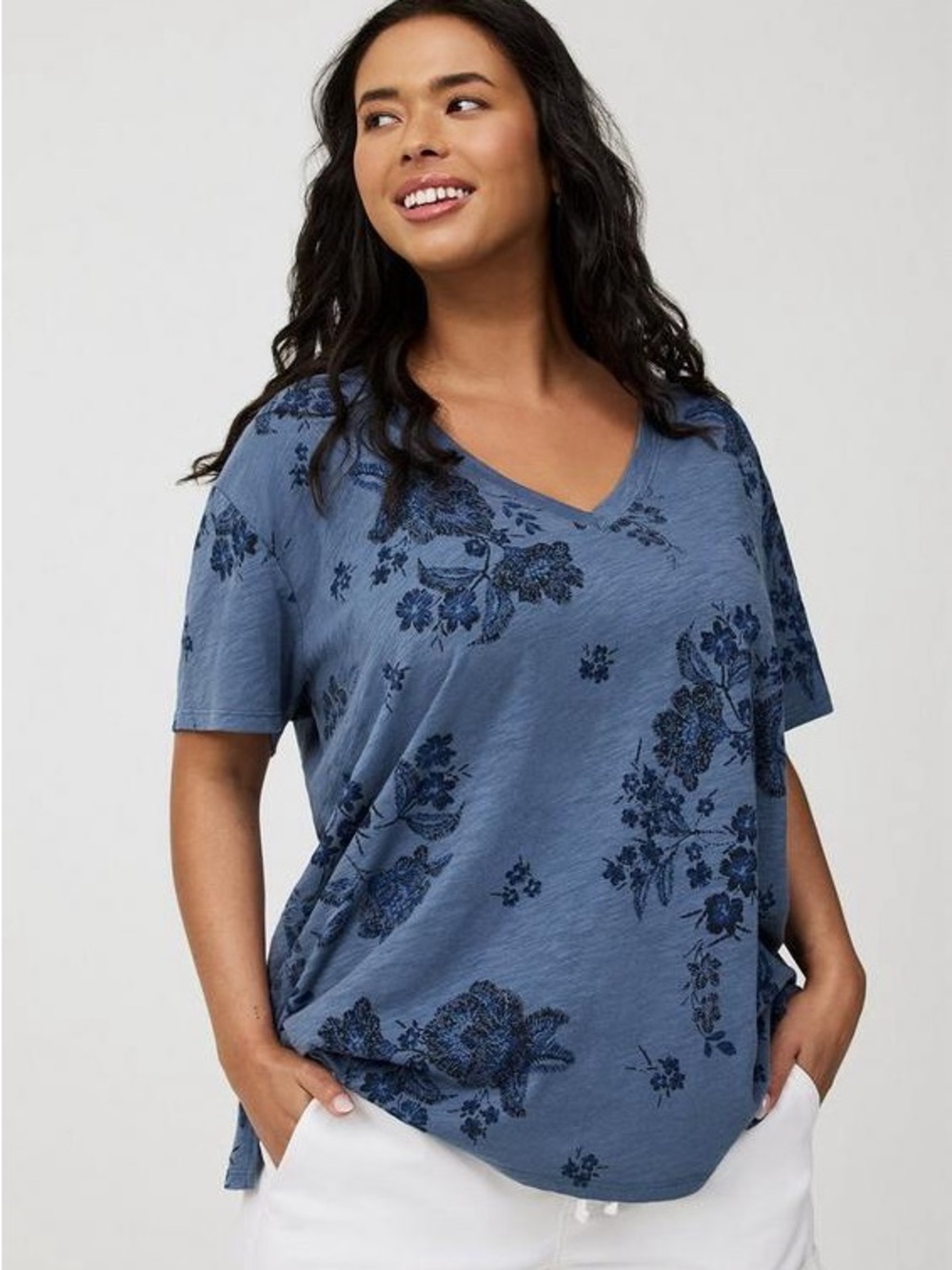 Torrid Heritage Slub Floral V-Neck Tee